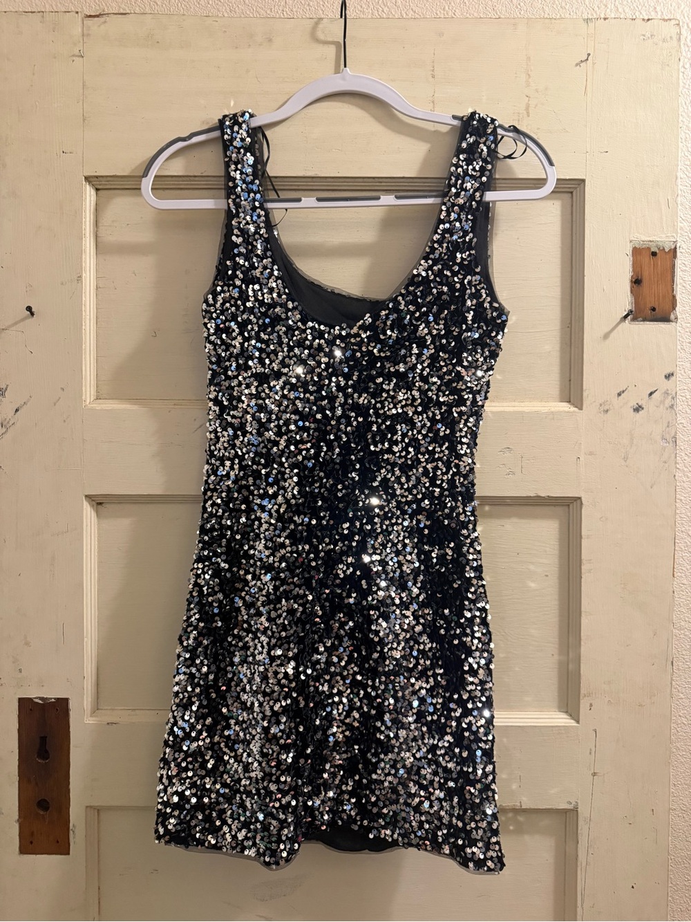 MABLE Black Silver Sequin Mini Dress Size Small Party Cocktail